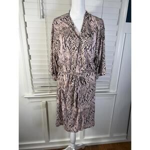 Pink and Black Snake Print Kimono Wrap Robe with Tie Waist